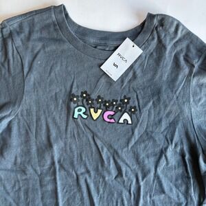 RVCA Cheddah Baby Tee Women's Large Graphic Floral T Shirt Short Sleeve Gray NEW